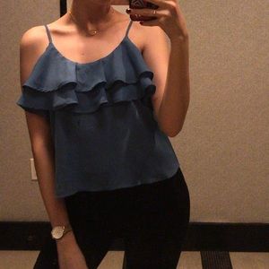 Teal blue flare tank top